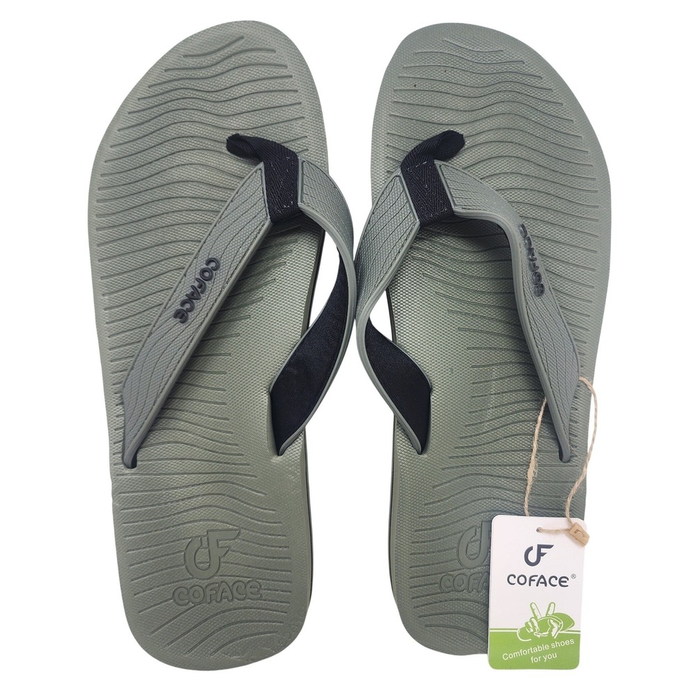 Coface‎ Mens Flip Flop Sandals Army Green Textured Footbed Size 11 NEW